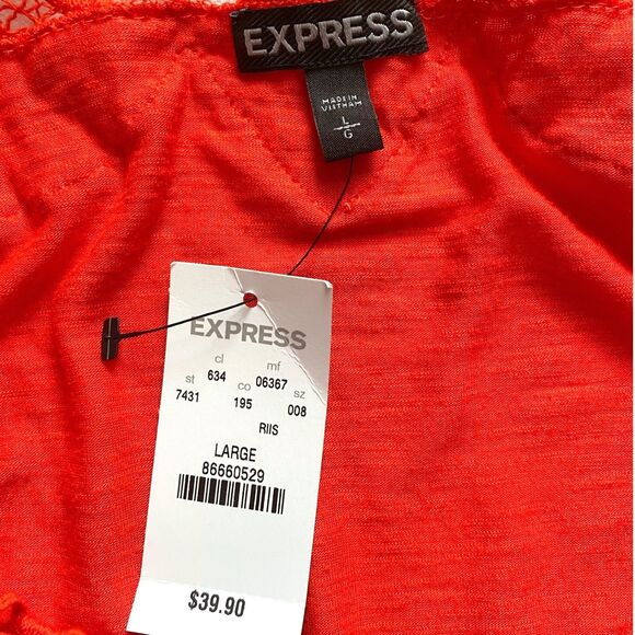 Express Womens Short Sleeve Shirt Crochet Cold Shoulder Pullover Orange, Size L - Picture 4 of 4